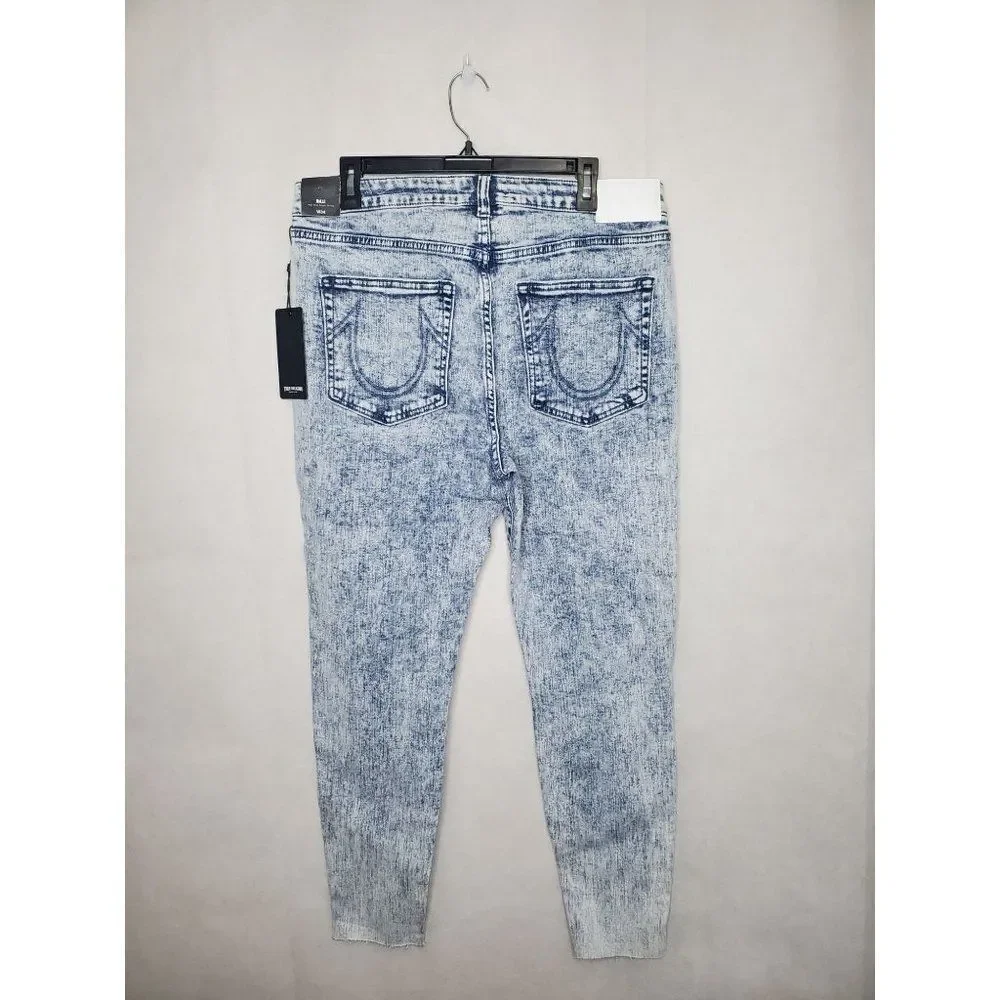 True Religion Halle High Rise Super Skinny Acid Wash Raw Hem Jeans